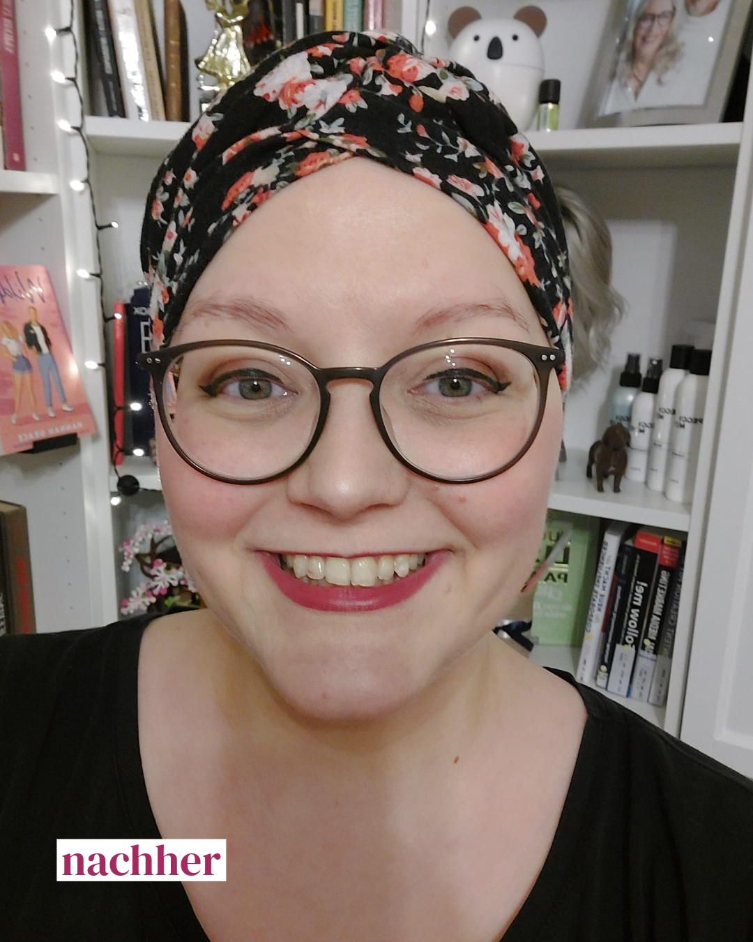 Look Good Feel Better Teilnehmerin Susann geschminkt nach dem Kosmetikseminar